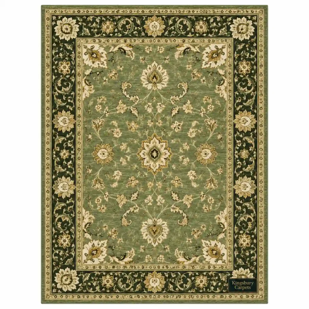 Kingsbury Carpets Traditional Rectangular Area Rug – Green & Cream, 200 × 300 cm