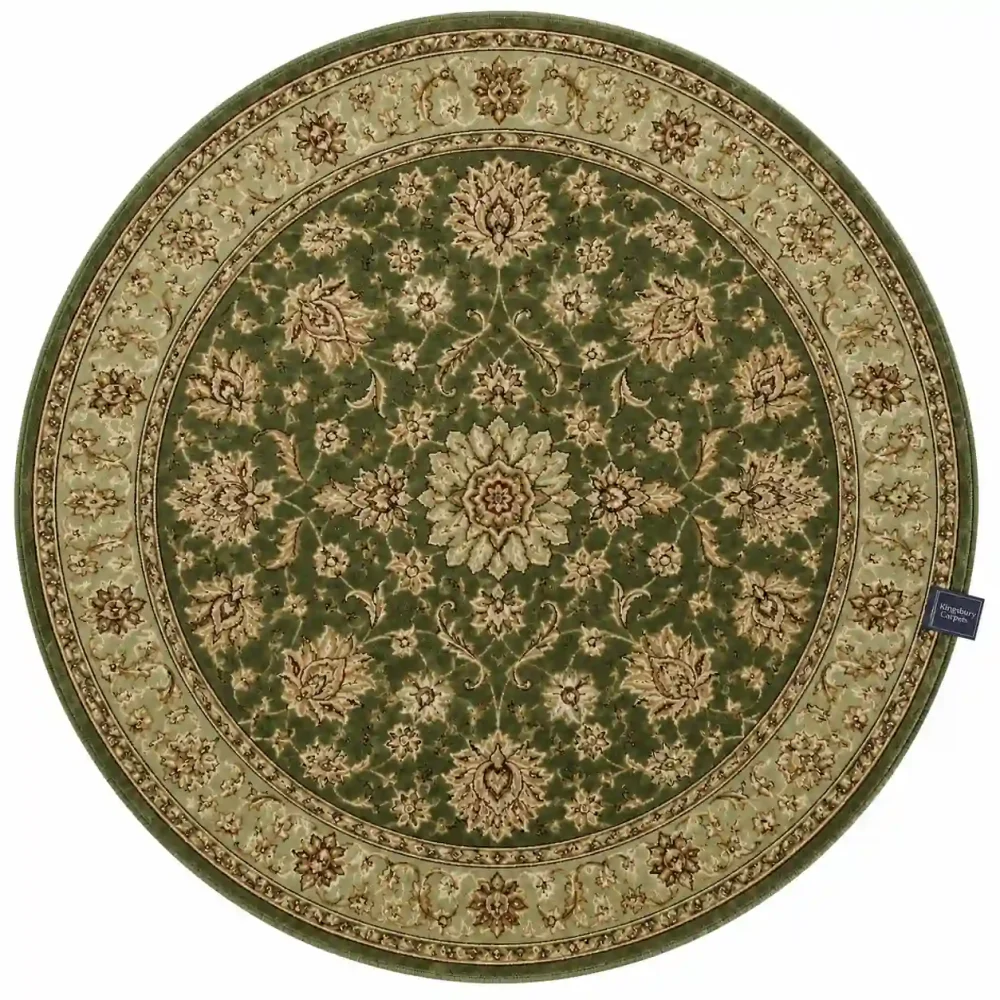 Kingsbury Carpets Traditional Round Area Rug – Green & Cream, 150 cm Diameter