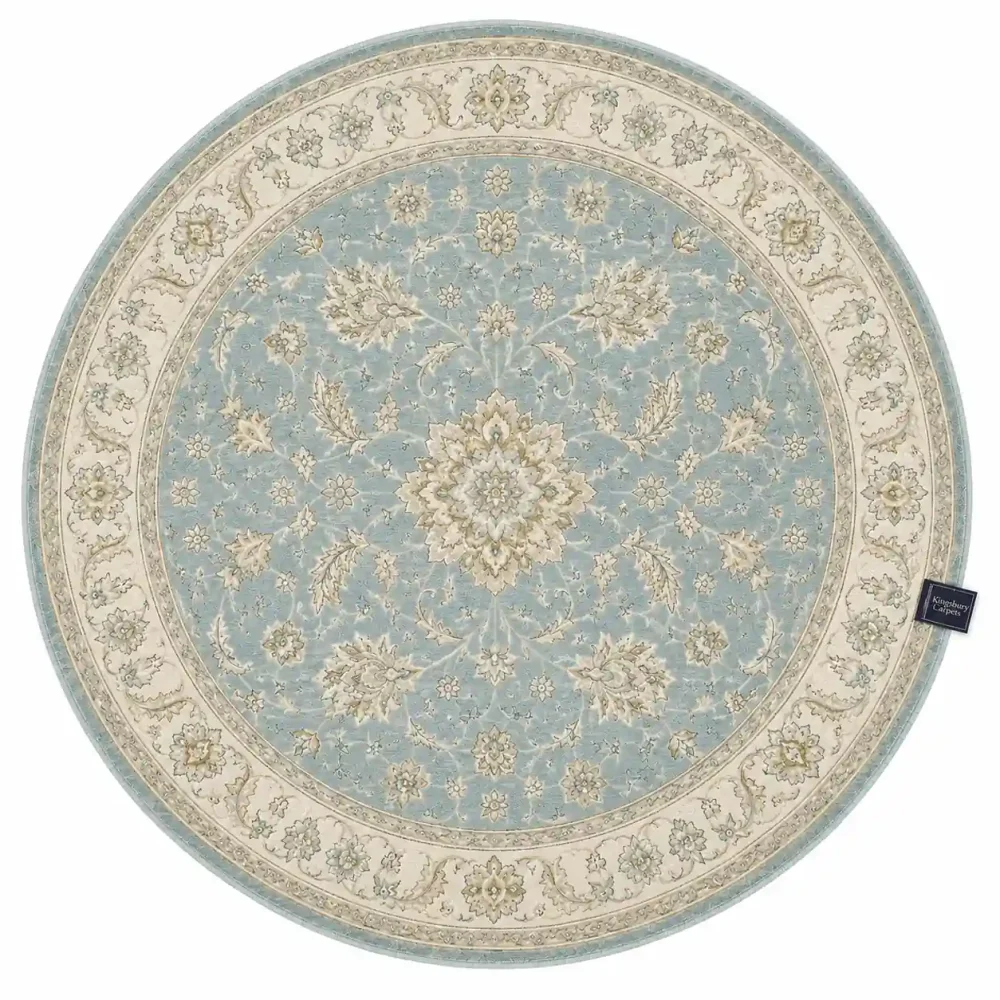 Kingsbury Carpets Traditional Round Area Rug – Light Blue & Cream, 150 cm Diameter