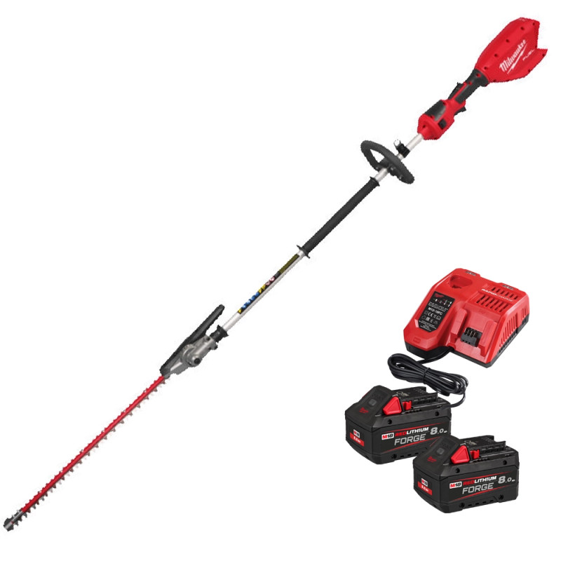 Milwaukee M18 FHETE27-802 18V FUEL Brushless 267cm Extended Pole Hedge Trimmer, 2x 8.0Ah FORGE Batteries & Charger